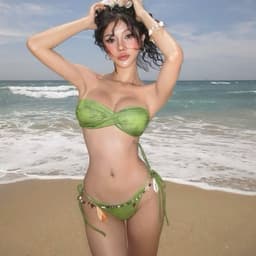 Bikini 2 mảnh xanh rêu mẫu mới áo xoắn cup quần nhỏ  ( che tên) 6