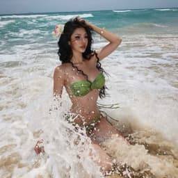 Bikini 2 mảnh xanh rêu mẫu mới áo xoắn cup quần nhỏ  ( che tên) 5