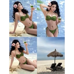 Bikini 2 mảnh xanh rêu mẫu mới áo xoắn cup quần nhỏ  ( che tên) 7