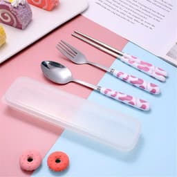 Bộ 3 Món Đũa Thìa Dĩa Inox Cán Sứ Cách Nhiệt Họa Tiết Bò Sữa Có Hộp Đựng Siêu Đáng Yêu 6