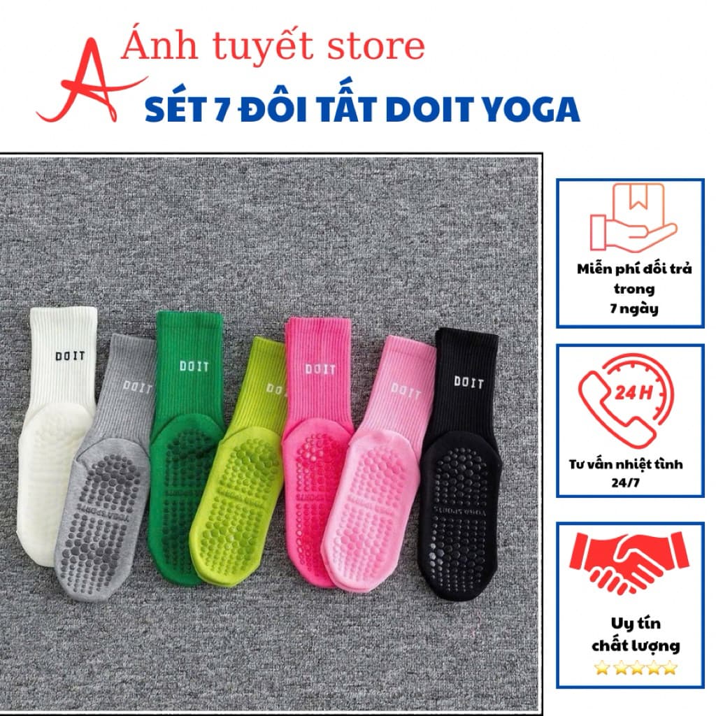 Sét 7 đôi Tất Tập Yoga Pilates Doit Màu Trơn Sọc Silicon Chống Trơn Trượt Tất Thể Thao NHÀ TH
