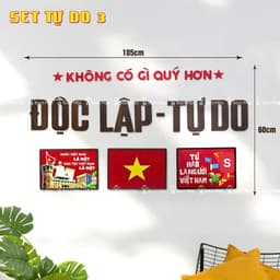 Set Dán Tường Gỗ Chủ Đề Việt Nam Yêu Nước Độc Lập - Tự Do Trang Trí Cửa Hàng, Công Ty 6
