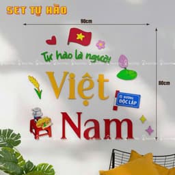 Set Dán Tường Gỗ Chủ Đề Việt Nam Yêu Nước Độc Lập - Tự Do Trang Trí Cửa Hàng, Công Ty 5