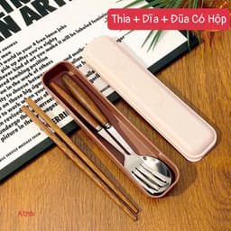 Bộ 3 Món Đũa Thìa Dĩa Inox Cán Sứ Cách Nhiệt Họa Tiết Bò Sữa Có Hộp Đựng Siêu Đáng Yêu 7