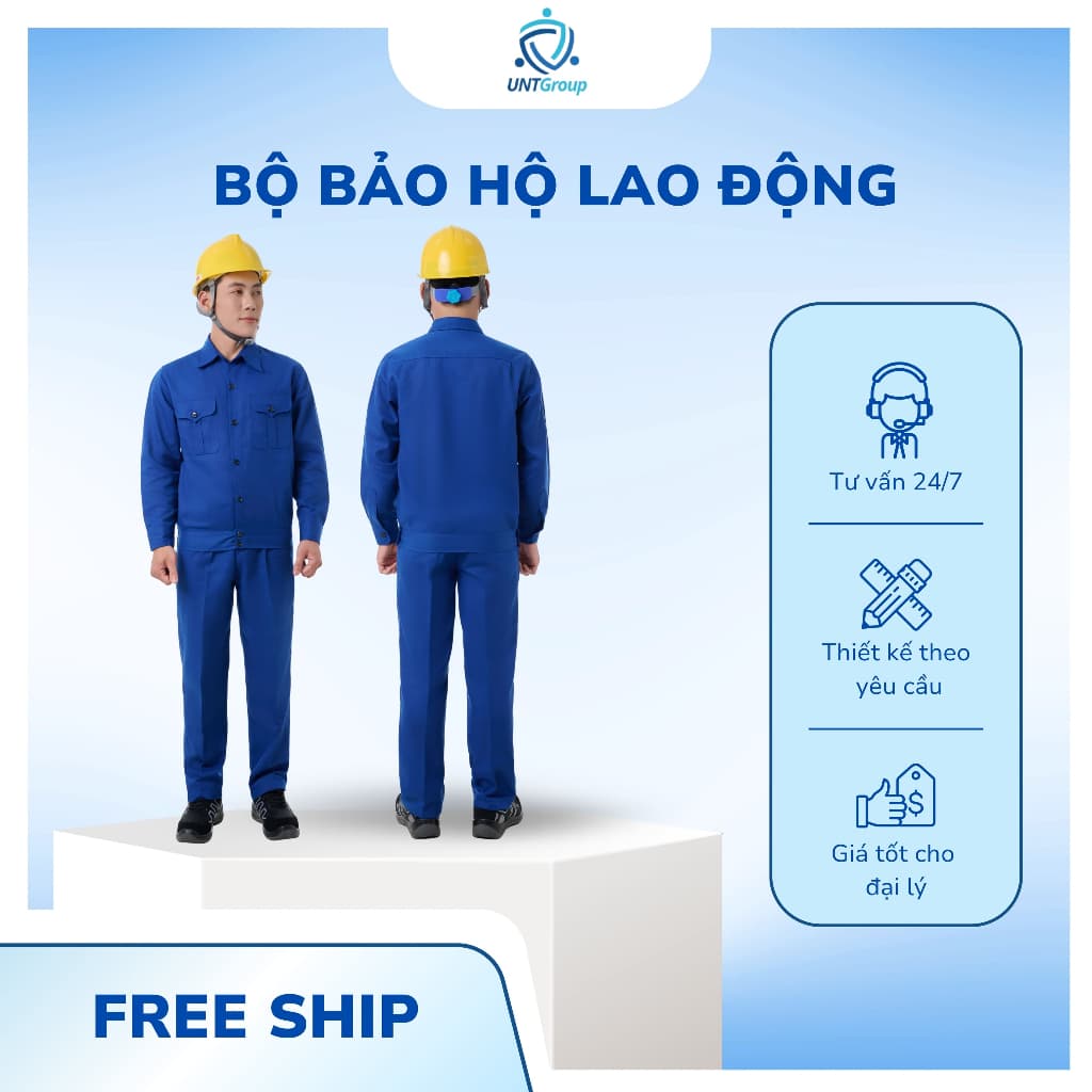 {Loại Đẹp} Quần áo bảo hộ lao động UNTG xanh dương chất vải kaki mềm, mát bảo hộ lao động, công nhân
