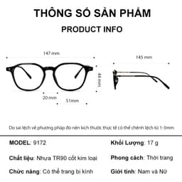 Gọng kính cận thời trang nam nữ NARO EYEWEAR  form vuông thời trang hoạ tiết CH 86081 9