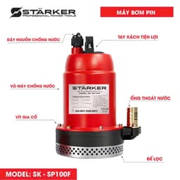 Máy bơm chìm dùng pin Starker SK-SP100F, máy bơm mini máy bơm tõm lưu lượng 70-80/min, đẩy cao 5-8m 2