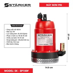 Máy bơm chìm dùng pin Starker SK-SP100F, máy bơm mini máy bơm tõm lưu lượng 70-80/min, đẩy cao 5-8m 6