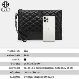 [Tặng hộp 20.10] Clutch nữ ELLY EC58 clutch cầm tay da thật cao cấp nhập khẩu dự tiệc công sở sang trọng 4