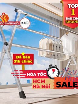 Sào Phơi Quần Áo ( NEW) giàn phơi Tặng 20 móc chống bay, Giá INOX Gấp Gọn, Treo Đồ Thông Minh Dạng Cây 10