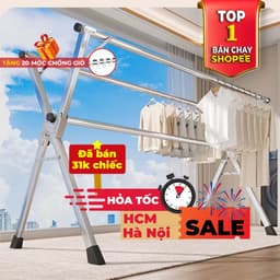 Sào Phơi Quần Áo ( NEW) giàn phơi Tặng 20 móc chống bay, Giá INOX Gấp Gọn, Treo Đồ Thông Minh Dạng Cây 1