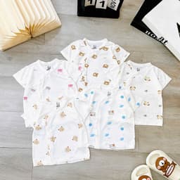 Combo 3-5 Áo Sơ Sinh Cộc Tay Mazakids Khuy Bấm, Chất Vải Petit Mềm Mỏng Mát Cho Bé Sơ Sinh 2
