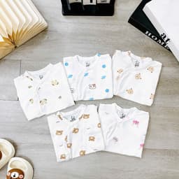 Combo 3-5 Áo Sơ Sinh Cộc Tay Mazakids Khuy Bấm, Chất Vải Petit Mềm Mỏng Mát Cho Bé Sơ Sinh 3
