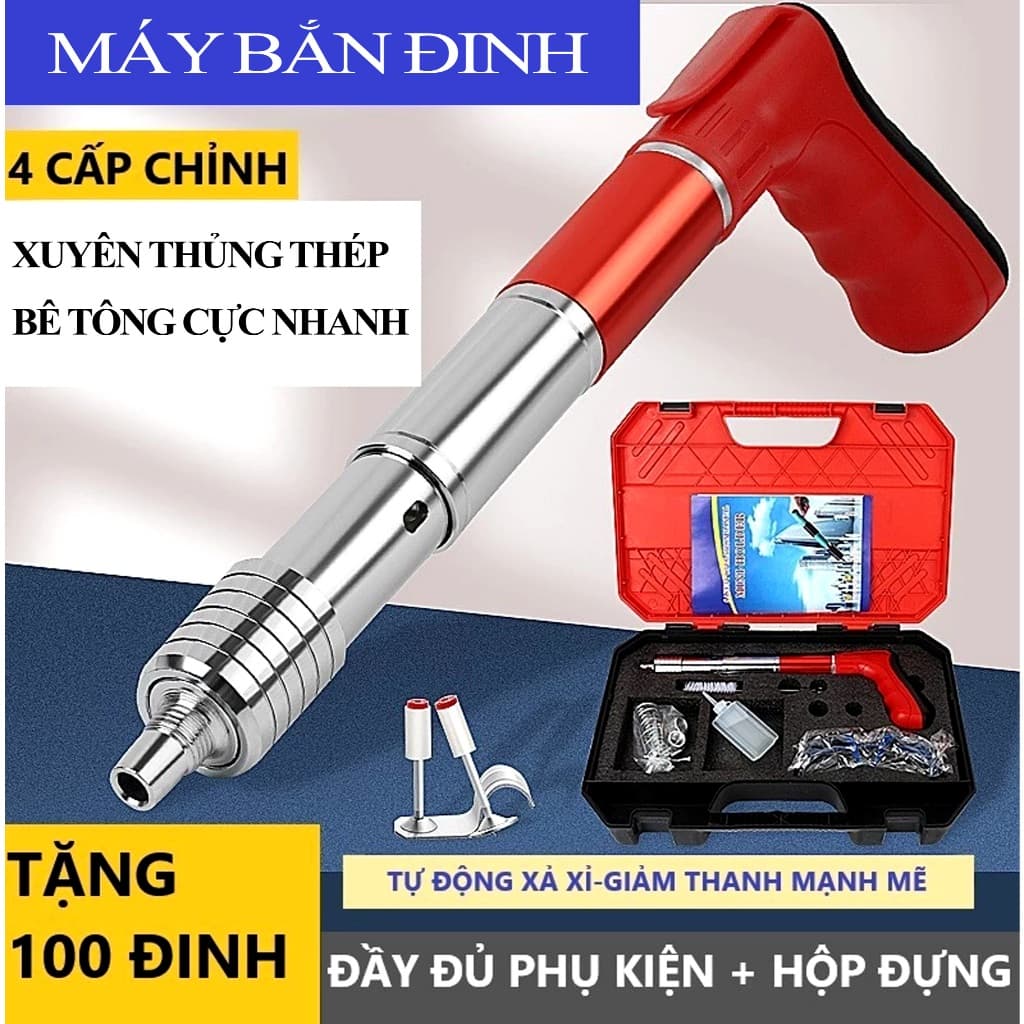 Máy bắn đinh hạt nổ Genki loại mới cao cấp, chất liệu thép chống rỉ, hộp đầy đủ phụ kiện