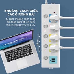 Ổ điện đa năng chống giật 4m, 2 USB, công suất 2500W - giải pháp tối ưu cho điện năng. 6