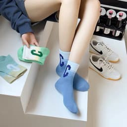 SÉT 10  đôi Tất cao cổ họa tiết Chữ C nhiều Màu siêu hót phong cách hàn  (miễn phí ship) 3