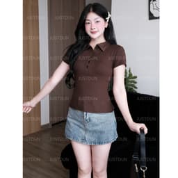 Áo Thun Nữ Polo Cộc Tay JUSTDUN A7 - Cổ Đức, Khuy Cúc, Ôm Body, Cotton Mịn, Thoáng mát, Co Giãn 7