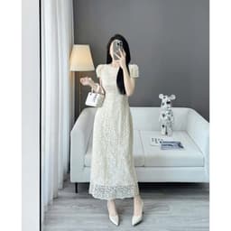 Đầm ren hoa nhí dáng dài Xukadress, váy ren thanh lịch dịu dàng cho nữ đi làm đi chơi 3