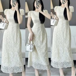 Đầm ren hoa nhí dáng dài Xukadress, váy ren thanh lịch dịu dàng cho nữ đi làm đi chơi 5