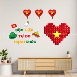 Set Dán Tường Gỗ Chủ Đề Việt Nam Yêu Nước Độc Lập - Tự Do Trang Trí Cửa Hàng, Công Ty 3