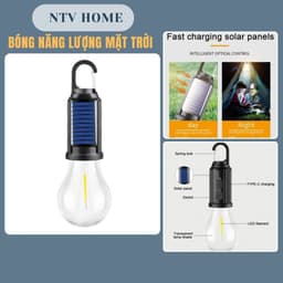 Bóng Đèn Cắm Trại Năng Lượng Mặt Trời T01-B, Sạc Type-C, Ánh Sáng Ấm, Có Móc Treo - Kho Sỉ Phước Thiện 1