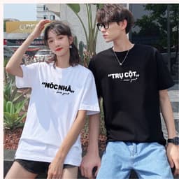 Áo cặp nam nữ in chữ Trụ Cột – Nóc Nhà , Áo đôi dễ thương form rộng unisex cotton thoáng mát, mặc đi chơi – trend 2025( 5