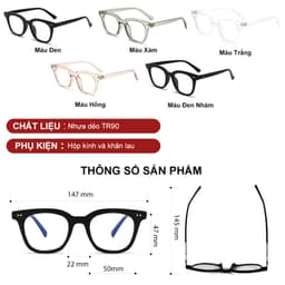 Gọng kính cận thời trang nam nữ ANDU dáng vuông chữ V chống tia UV chất liệu nhựa TR cao cấp - 614 6