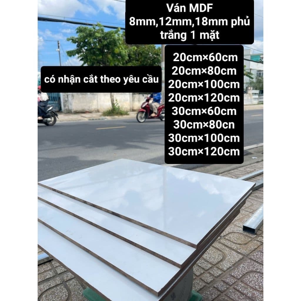 Ván MDF 8mm,12mm phủ trắng 1 mặt Dùng làm decor, kệ , mặt bàn,...... CẮT THEO YÊU CẦU