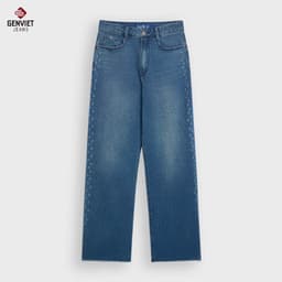 Quần Bò Nữ Ống Suông GENVIET JEANS Hiệu Ứng Laser Xước Dọc Sườn Chất Liệu Cao Cấp 8946 2