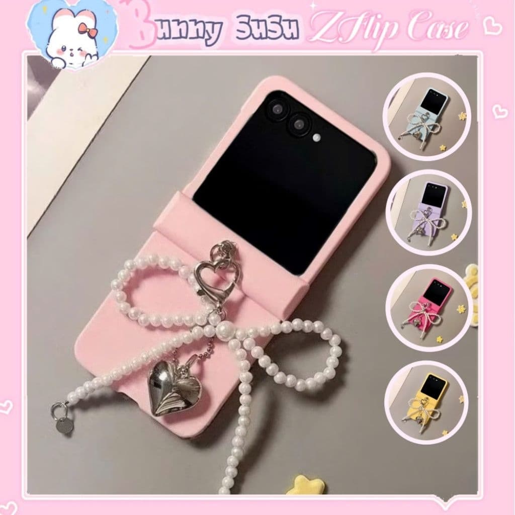 [CÓ SẴN] Nhiều màu - Ốp Z Flip 8 - ZFlip 5 - Z Flip 4 - Flip7 dây treo vải kèm tag nơ cute và thanh bảo vệ bản lề