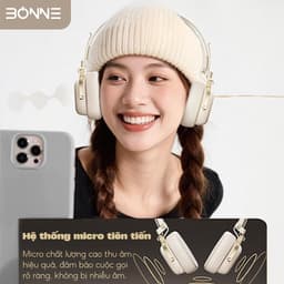 Tai Nghe Bluetooth Thiết Kế  Cổ Điển BH2 Chính Hãng By Bonne TECHNOLOGIQUE, Tai Nghe Bluetooth 6.0 Nghe Liên Tục 90h 4
