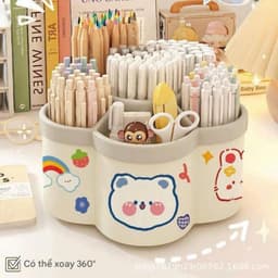 Hộp đựng bút xoay 360 dễ thương dung tích siêu lớn Kệ để đồ văn phòng phẩm để bàn đa chức năng [TẶNG STICKER] 1