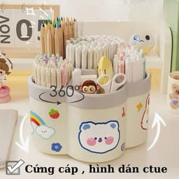 Hộp đựng bút xoay 360 dễ thương dung tích siêu lớn Kệ để đồ văn phòng phẩm để bàn đa chức năng [TẶNG STICKER] 2