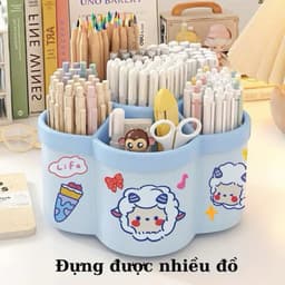 Hộp đựng bút xoay 360 dễ thương dung tích siêu lớn Kệ để đồ văn phòng phẩm để bàn đa chức năng [TẶNG STICKER] 3