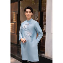 Áo dài Nam Cẩm Vũ 2 màu xanh rêu - đỏ chất liệu gấm dệt ánh kim cứng cáp vừa phải - đứng form - nam tính 9