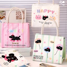 Túi Đựng Cơm Giữ Nhiệt Canvas Dễ Thương Có Quai Xách, Túi Đựng Cơm Văn Phòng, Đi Học, Picnic 3