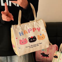 Túi Đựng Cơm Giữ Nhiệt Canvas Dễ Thương Có Quai Xách, Túi Đựng Cơm Văn Phòng, Đi Học, Picnic 6