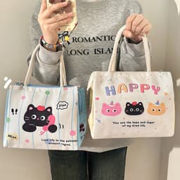 Túi Đựng Cơm Giữ Nhiệt Canvas Dễ Thương Có Quai Xách, Túi Đựng Cơm Văn Phòng, Đi Học, Picnic 8