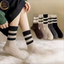 Set 5 Đôi Tất Nữ Cổ Cao Phong Cách Vintage Phối Kẻ Tone Nâu Siêu Hot TT65 1