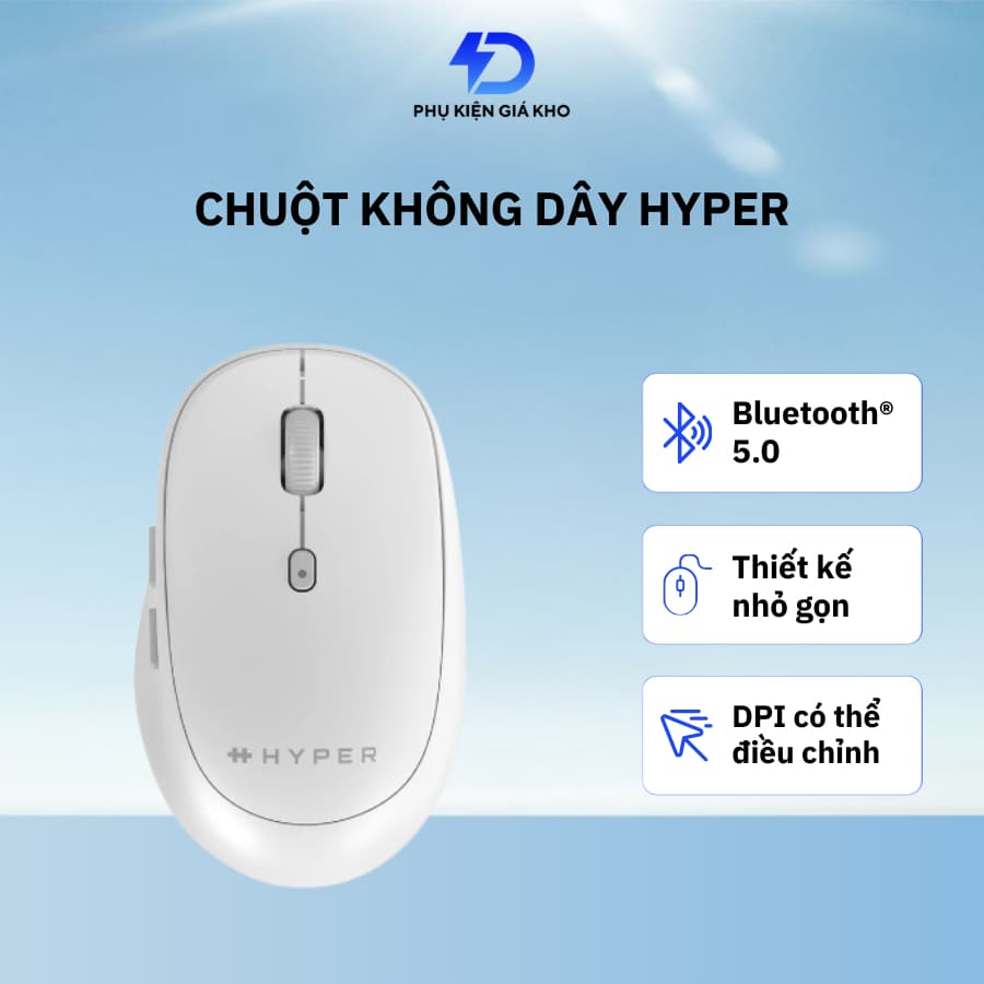 Chuột không dây Bluetooth Hyper chống ồn hỗ trợ tùy chỉnh DPI kết nối 3 thiết bị