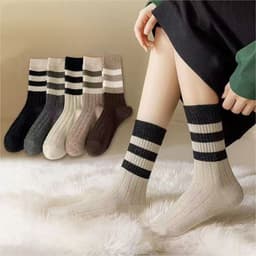 Set 5 Đôi Tất Nữ Cổ Cao Phong Cách Vintage Phối Kẻ Tone Nâu Siêu Hot TT65 3
