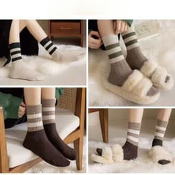 Set 5 Đôi Tất Nữ Cổ Cao Phong Cách Vintage Phối Kẻ Tone Nâu Siêu Hot TT65 2