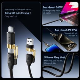 Dây Sạc Nhanh BC16 4in1 Công Suất 240W By Bonne TECHLONOGIQUE Chống Rối Sạc Điện Thoại & Máy Tính Bảo Hành 12 Tháng 4