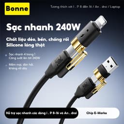 Dây Sạc Nhanh BC16 4in1 Công Suất 240W By Bonne TECHLONOGIQUE Chống Rối Sạc Điện Thoại & Máy Tính Bảo Hành 12 Tháng 3