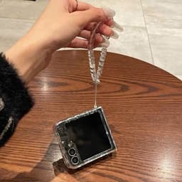 Kèm dây - Ốp Z FLIP 8 - ZFlip 7 - Z Flip 6 - Flip5 trong suốt vân sóng nước đơn giản kèm dây đeo đính đá 3