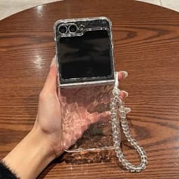 Kèm dây - Ốp Z FLIP 8 - ZFlip 7 - Z Flip 6 - Flip5 trong suốt vân sóng nước đơn giản kèm dây đeo đính đá 9