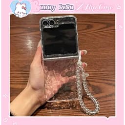 Kèm dây - Ốp Z FLIP 8 - ZFlip 7 - Z Flip 6 - Flip5 trong suốt vân sóng nước đơn giản kèm dây đeo đính đá 1