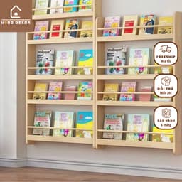 Kệ Sách Gỗ Treo Tường Cho Bé Không Cần Khoan - Giá Sách Montessori Sách, Đồ Chơi - Tiện Dụng, An Toàn, Gỗ Thông Tự Nhien 2