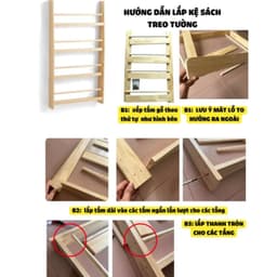 Kệ Sách Gỗ Treo Tường Cho Bé Không Cần Khoan - Giá Sách Montessori Sách, Đồ Chơi - Tiện Dụng, An Toàn, Gỗ Thông Tự Nhien 6