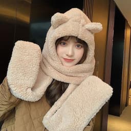mũ Len gấu liền khăn quàng cổ và có sỏ tay 3in1.mũ len gấu 3in1 cho mùa đông ấm áp 2